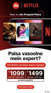 JIO LAUNCHES NETFLIX SUBSCRIPTION ON PREPAID PLANS