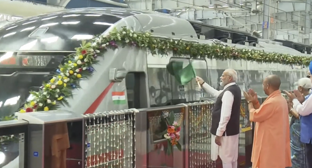 PM Flags Off First Train Of Delhi-Meerut RRTS Service, Takes Ride In ‘Namo Bharat’ Train