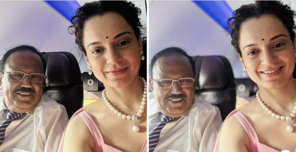 Kangana gets to sit next to NSA Ajit Doval on flight, NSA flashes a rare smile while posing with her