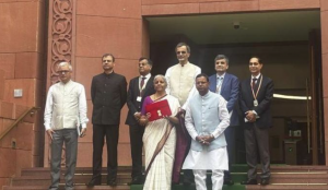 Finance Minister Nirmala Sitharaman arrives in Parliament to present Union Budget 2024