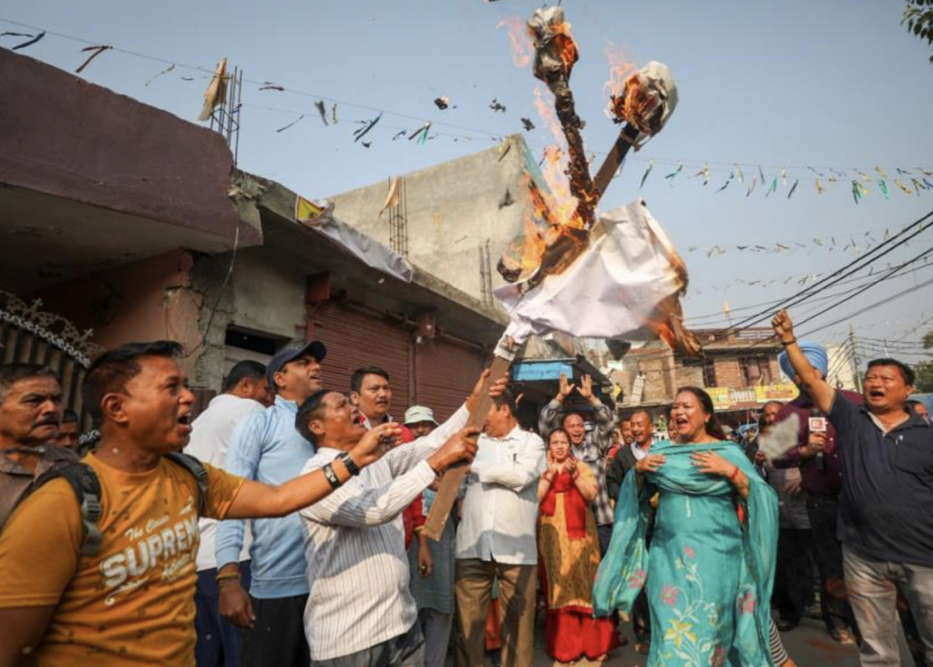 Gorkhas hold protest against special status resolution in Jammu, burn effigies of Deputy CM