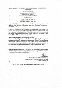 India Bans Direct, Indirect Imports From Pakistan