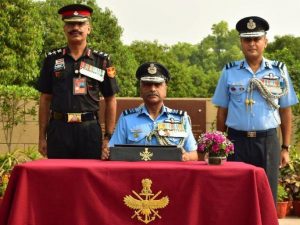 Air Marshal Ashutosh Dixit receives Tri-Service Guard of Honour as he assumes Chief of Integrated Defence Staff role