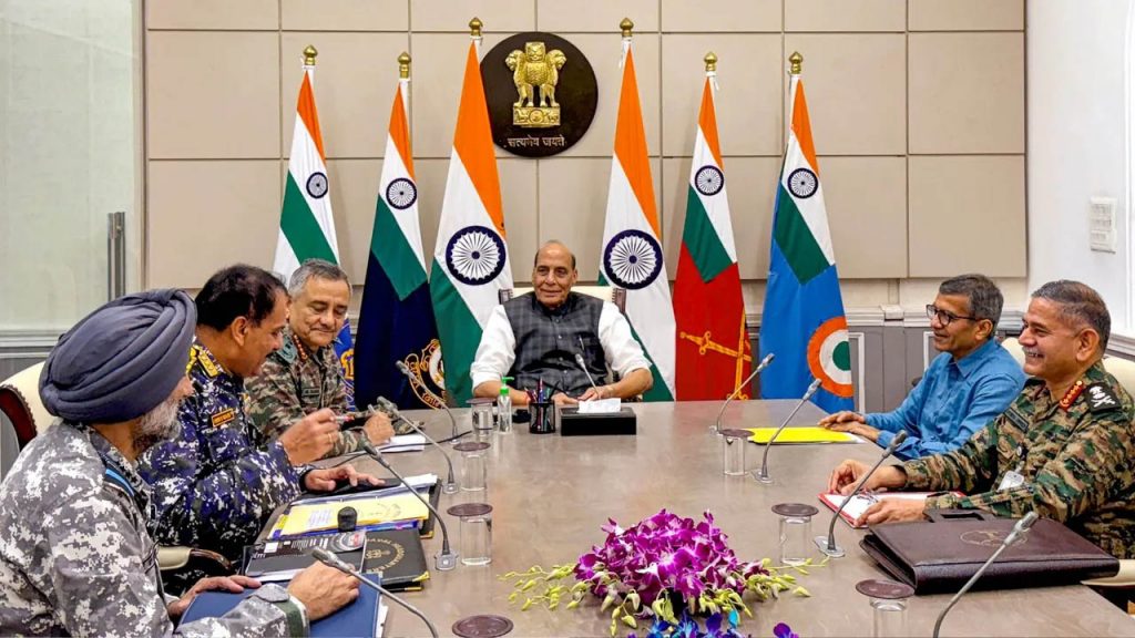 DM Rajnath Singh Reviews Security Situation With CDS, 3 Service Chiefs