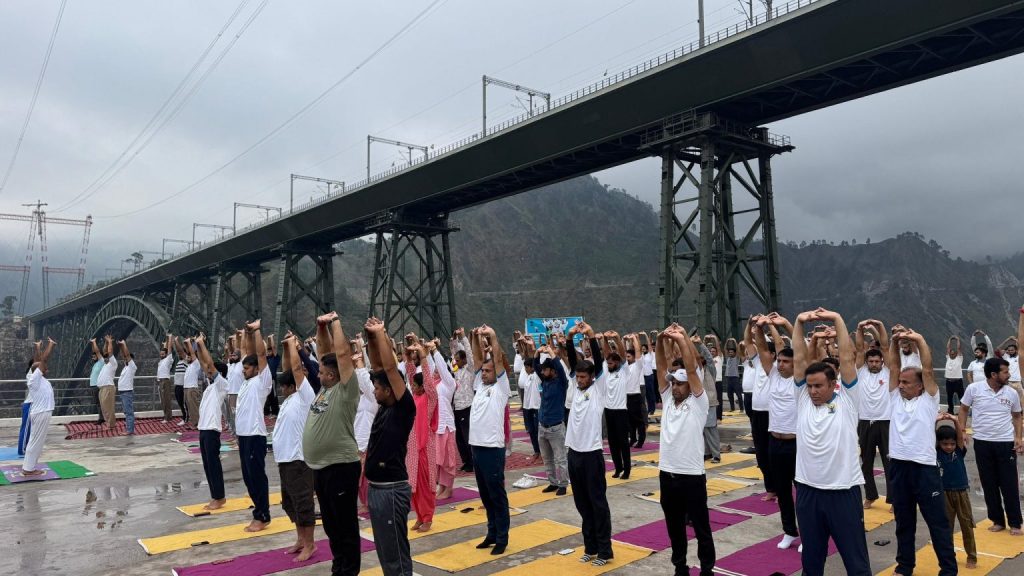Yoga Session Held At Chenab Rail Bridge, World’s Highest Railway Bridge In Reasi
