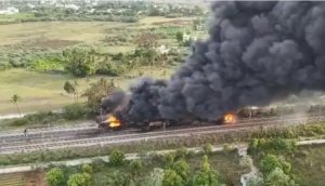 Tamil Nadu: Goods train carrying diesel catches fire near Tiruvallur, train services disrupted