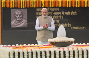 Prime Minister Narendra Modi pays floral tributes to Atal Bihari Vajpayee on his death anniversary at ‘Sadaiv Atal’
