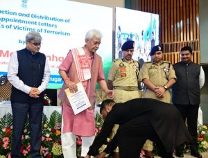 Lieutenant Governor Manoj Sinha hands over appointment letters to 158 NoKs of terror victims in Srinagar