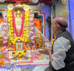 Rajnath Singh offers prayers at Tanot Mata temple in Jaisalmer