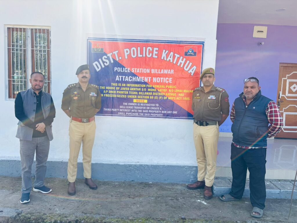 J&K Police Kathua Attaches Property Worth Over ₹12 Lakh Belonging to Notorious Drug Peddler in Billawar