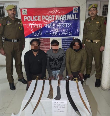 Jammu Police Arrest 3 Notorious Individuals; Sharp-Edged Weapons Seized in South Zone Operation