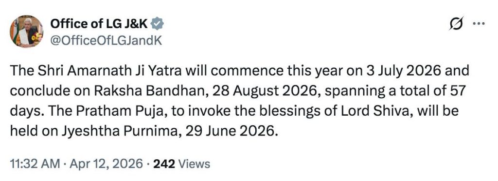 Amarnath Yatra To Begin July 3, Conclude On August 28: LG Manoj Sinha