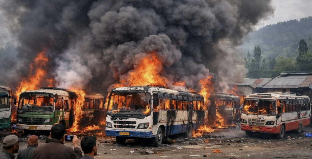 Fire Breaks Out At Bus Stand In Kupwara, Seven Buses Damaged