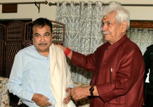 Union Minister Nitin Gadkari Arrives In Srinagar; LG Manoj Sinha Extends Warm Welcome