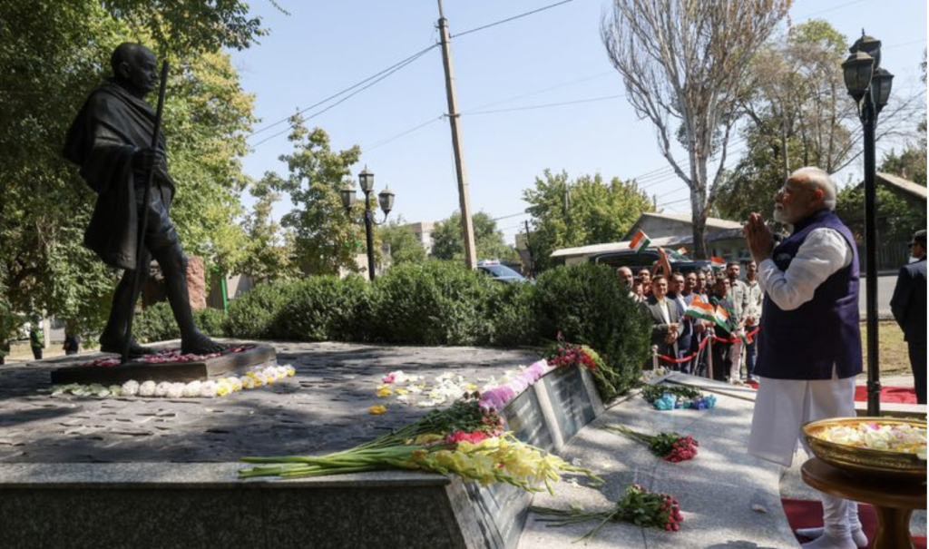 PM Modi Pays Tribute To Mahatma Gandhi In Kyrgyzstan