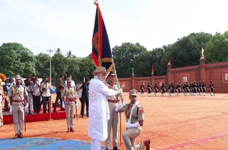 Amit Shah Presents ‘President’s Police Colour’ To Puducherry Police