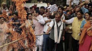 BJP Holds Protest Against Cong In Jammu, Burns Effigy Of Rahul Gandhi